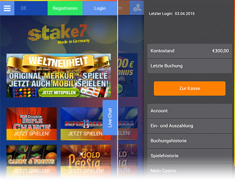 Stake7 Casino Handy Casino Benutzeroberfläche